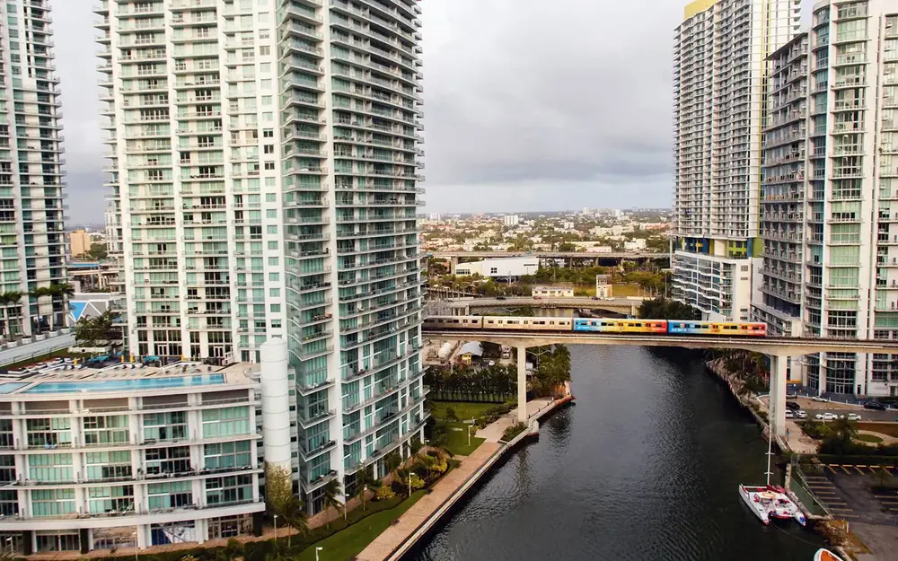Metrorail going over the Miami River in Downtown Miami