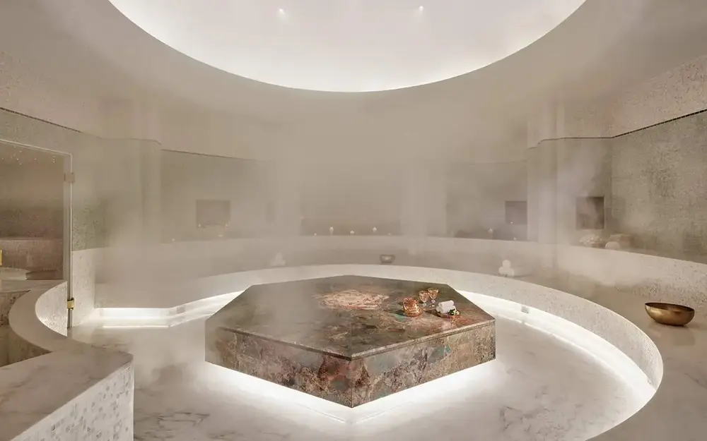 Steamy hammam made of crystal at Faena