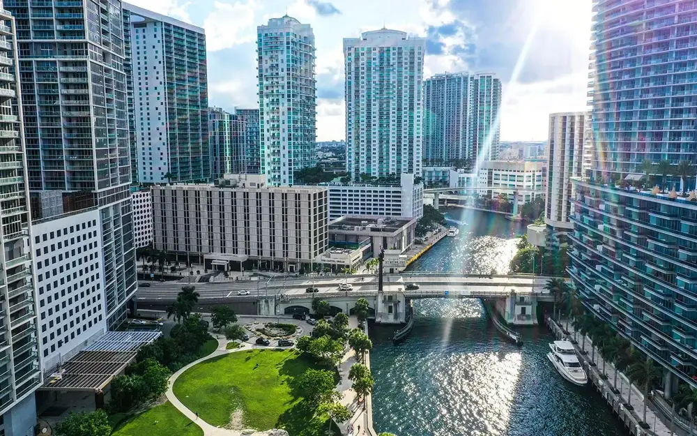Aerial of Downtown Miami, Brickell and Miami River