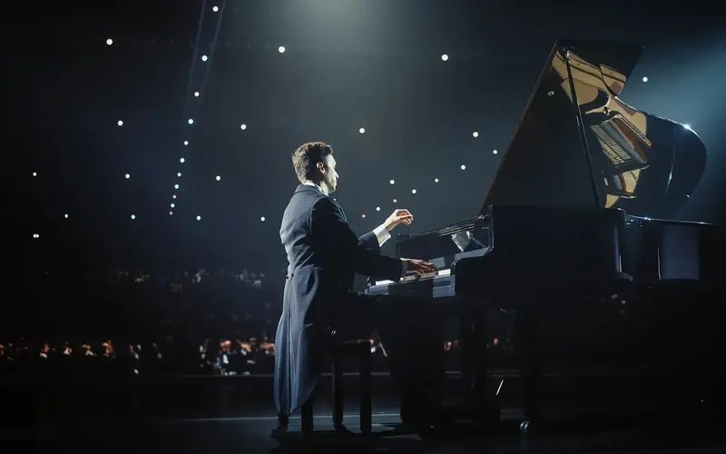 Pianist performing on stage