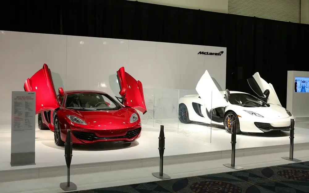 Red and white McLarens at the Miami International Auto Show