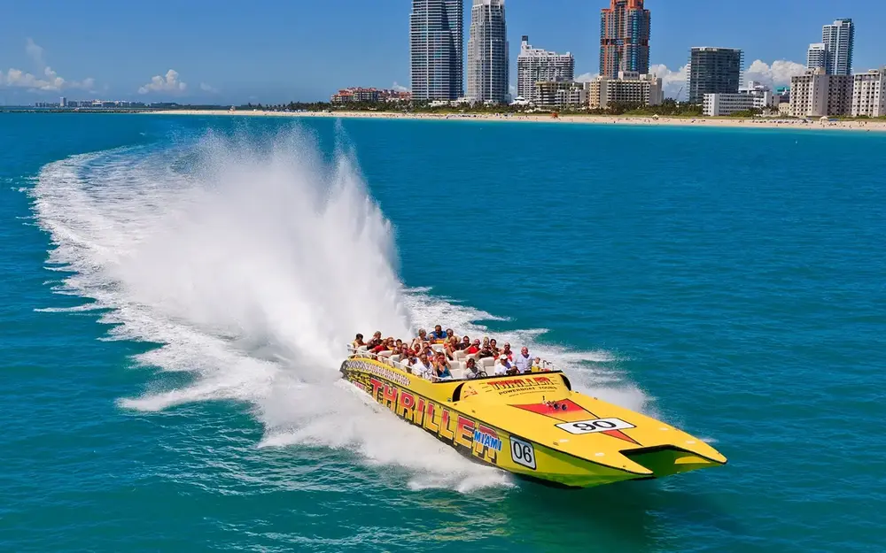 People enjoying a tour from Thriller's speedboat