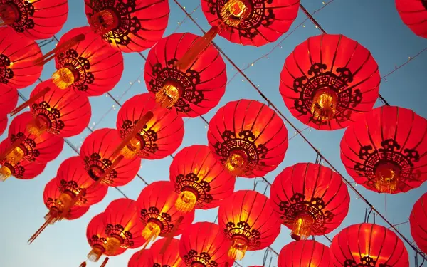 Red Chinese lanterns in the sky