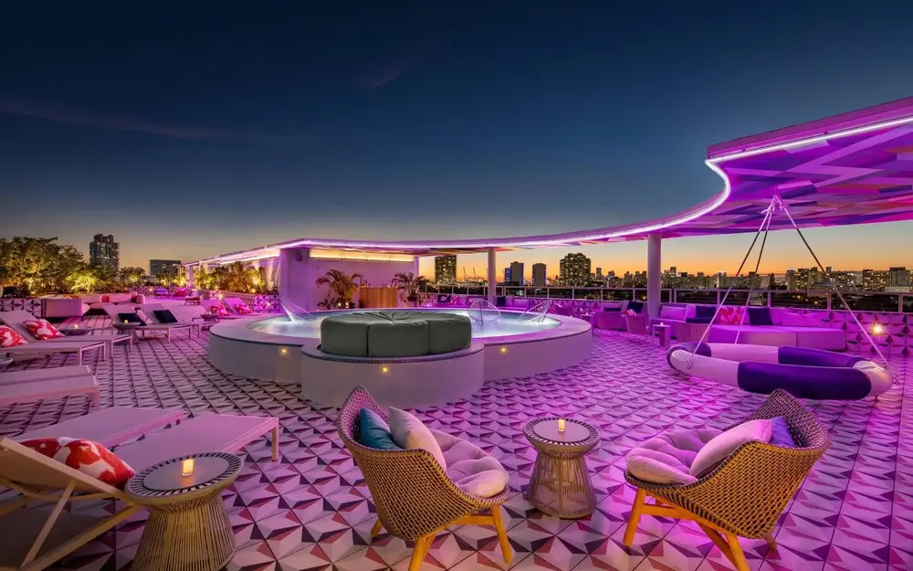 Rooftop pool and bar at the Moxy South Beach