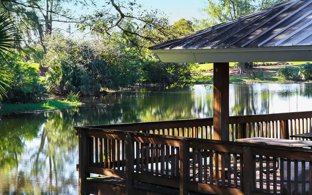 Shady waterside pavilion
