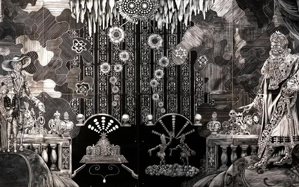King Henry and Haiti’s Royal Court, Engraving on Plexiglass, Polyptych 8 40x40” panels, 2019