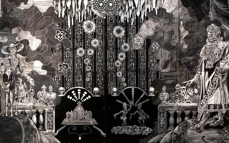 King Henry and Haiti’s Royal Court, Engraving on Plexiglass, Polyptych 8 40x40” panels, 2019