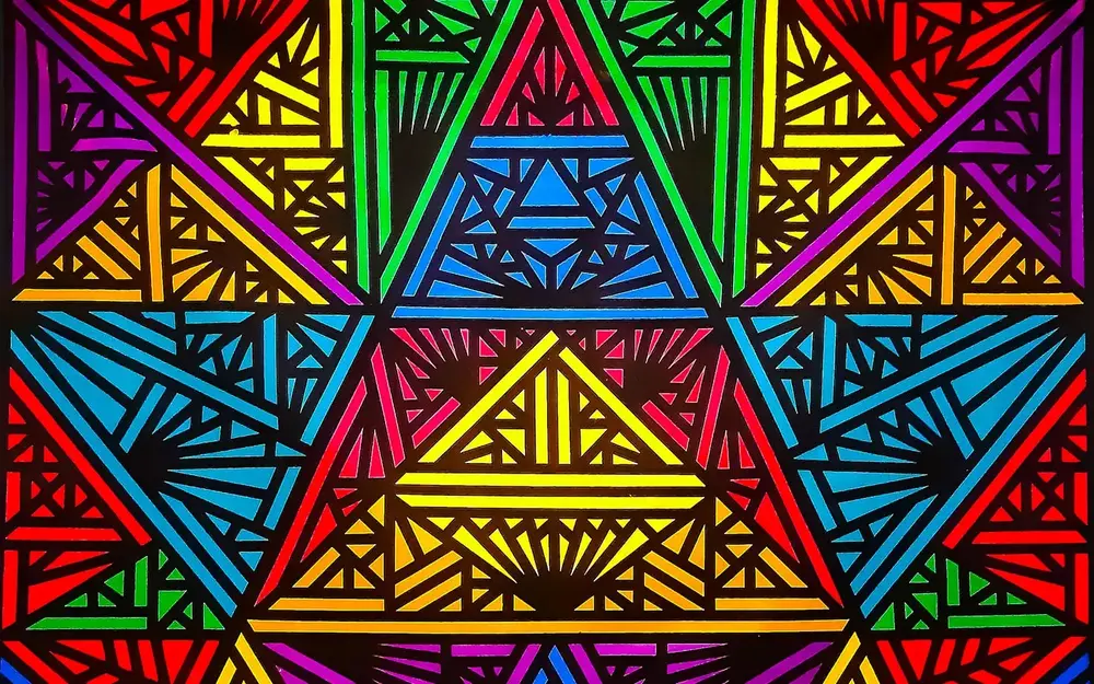 Colorful geometric "The Temple" by Miami artist Marcus Blake