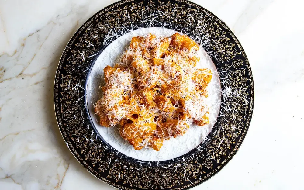 Rigatoni dish with fresh herbs and grated cheese