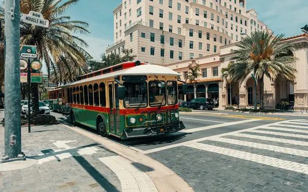 Front view of the Coral Gables Trolley