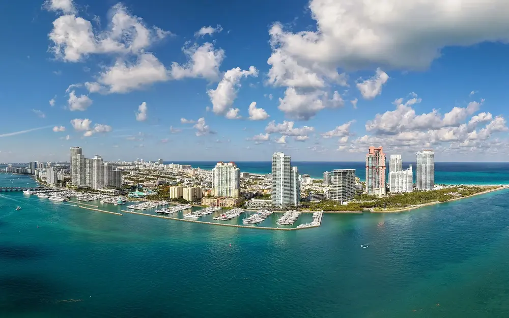 Aerial of South Beach, Government Cut, South Point and Marina
