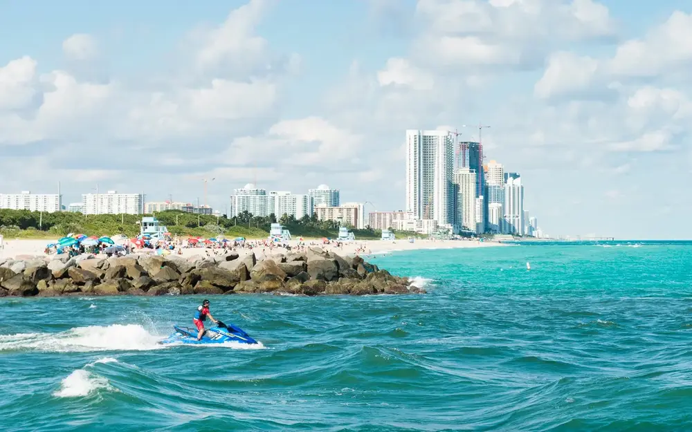Jet skier making waves on the waters of South Beach