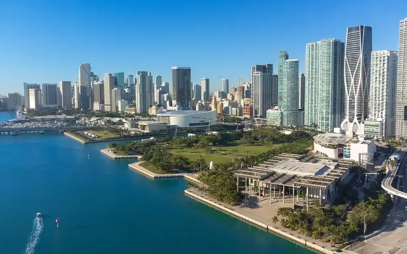 Aerial view of Downtown Miami and Biscayne Bay