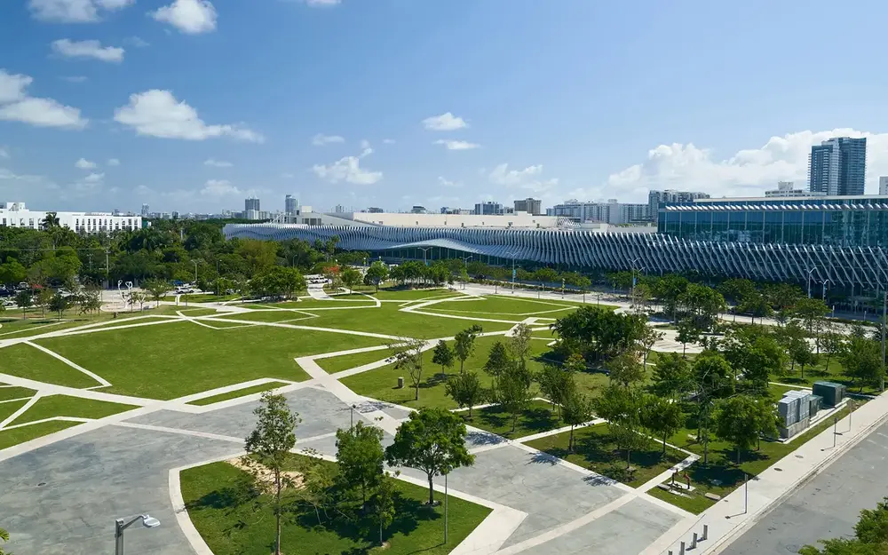 View of Miami Beach Convention Center from Pride Park
