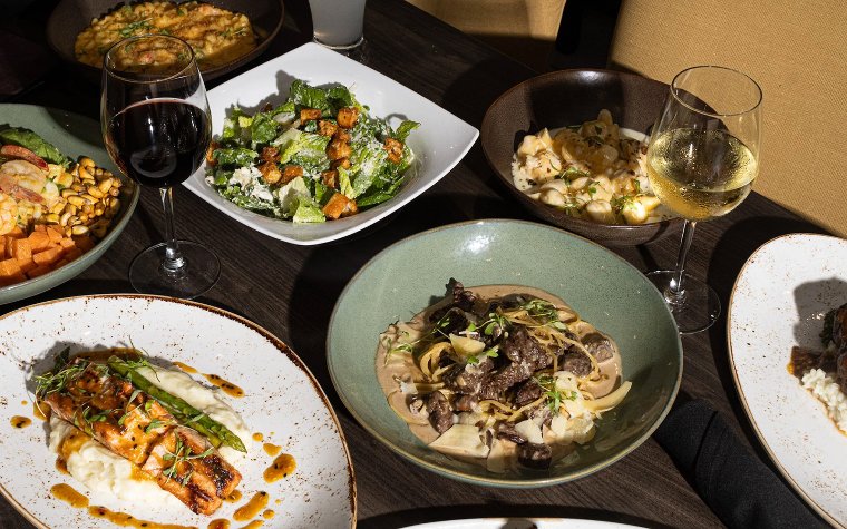 Assorted dinner dishes served at 107 Steak & Bar