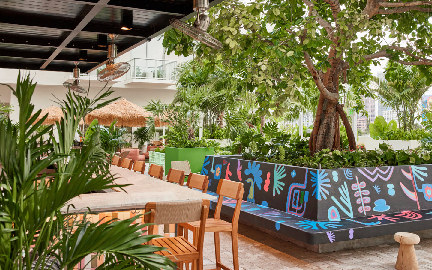 Outdoor seating at Higher Ground at Arlo Wynwood Outdoor seating at Higher Ground at Arlo Wynwood