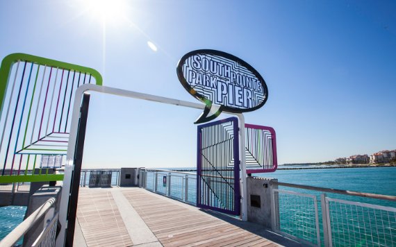 Colorful pier gate at South Pointe Park