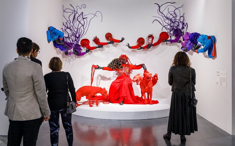 Mary Sibande's life-size sculpture The Domba Dance, Courtesy Art Basel Mary Sibande's life-size sculpture The Domba Dance, Courtesy Art Basel
