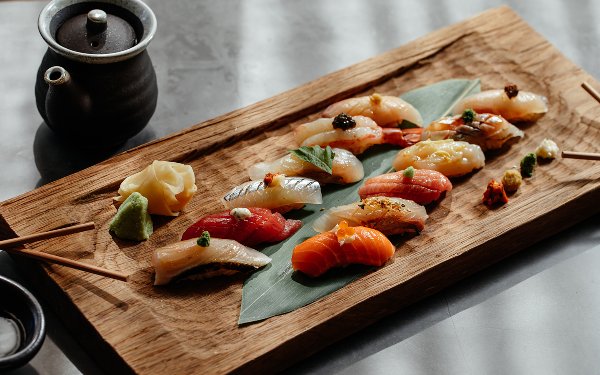 Assorted nigiri sushi selection served at MILA
