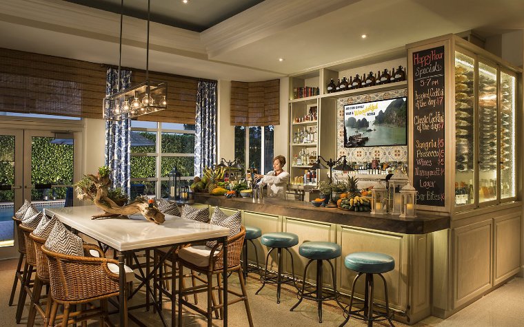 Bar area at WunderBar with tropical touches