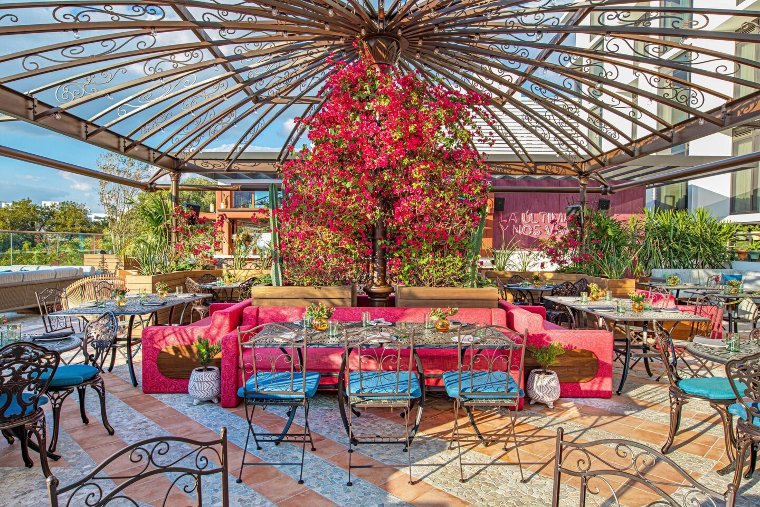 Rooftop dining area at Serena