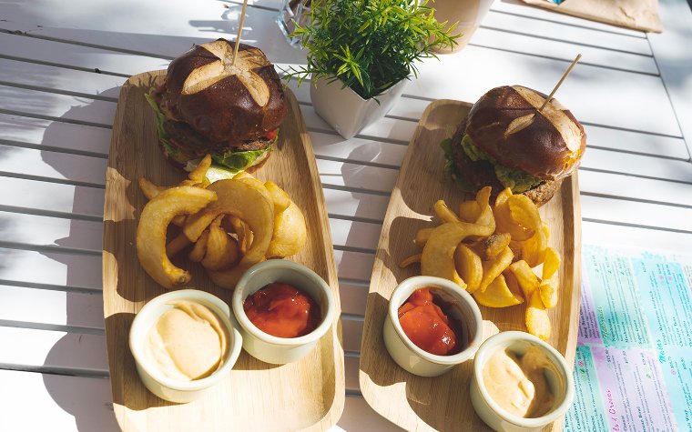 Vegan burgers and fries at SoBe Vegan, by @27Travels
