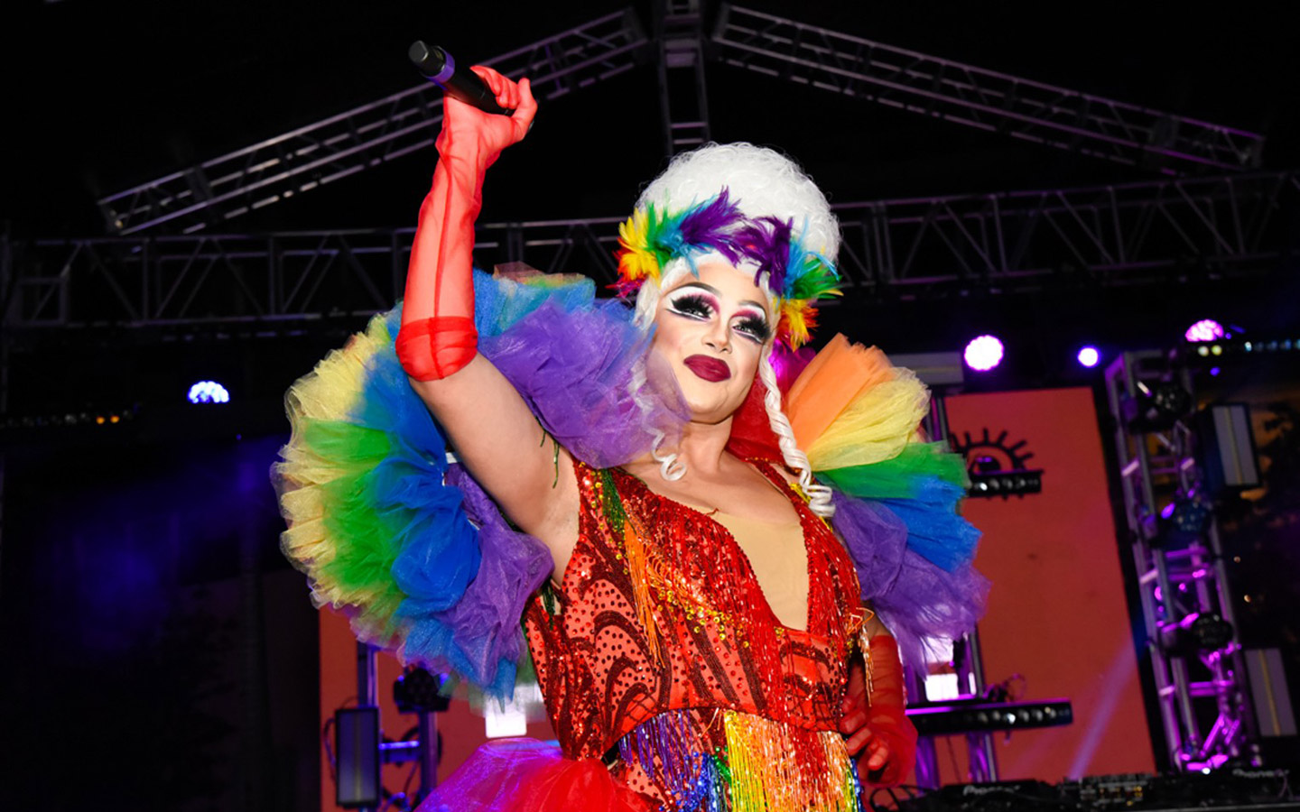 Queen in Rainbow colors at Wynwood Pride