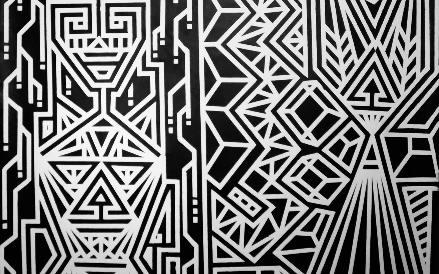 Black and white mural by Miami artist Marcus Blake