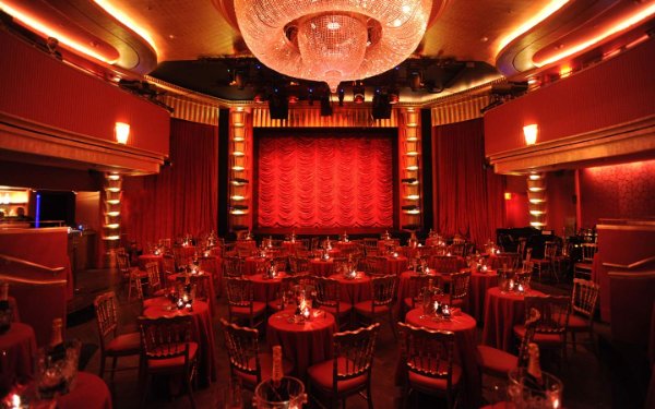 The entirely red interior of Faena Theater
