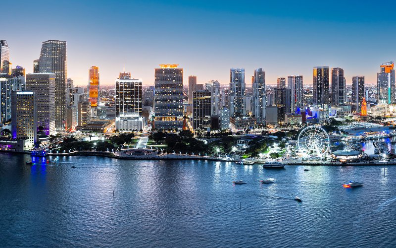 Aerial of Downtown Miami at dusk