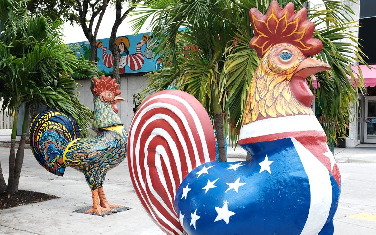 Colorful rooster sculptures on Calle Ocho