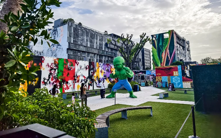Angry baby Hulk sculpture in vibrant Wynwood Walls Angry baby Hulk sculpture in vibrant Wynwood Walls