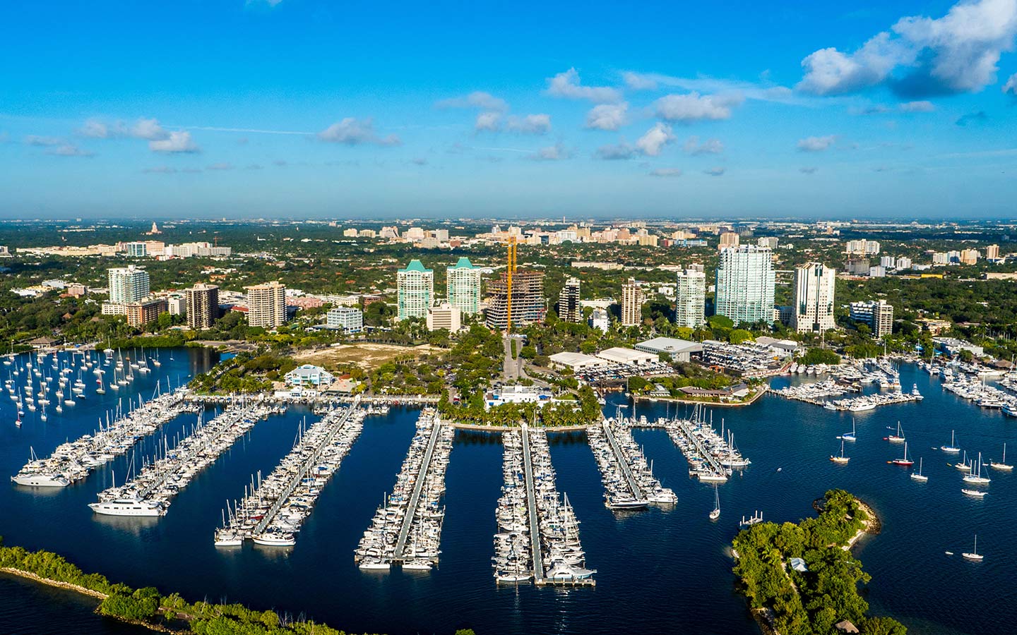 Aerial view of Coconut Grove and the marina