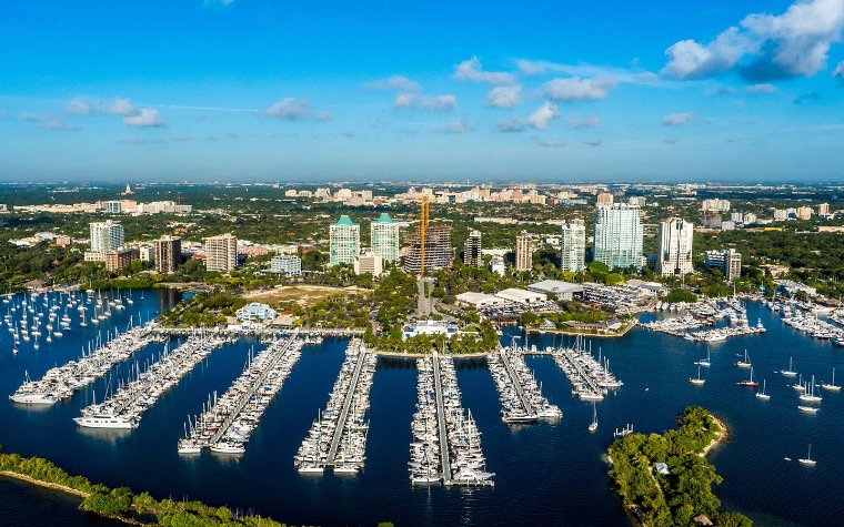 Aerial view of Dinner Key Marina in Coconut Grove Aerial view of Dinner Key Marina in Coconut Grove