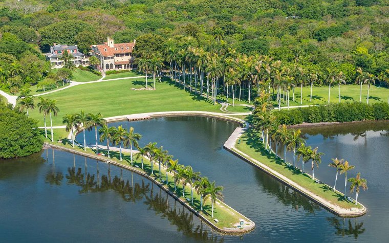 Aerial view of Deering Estate by the water