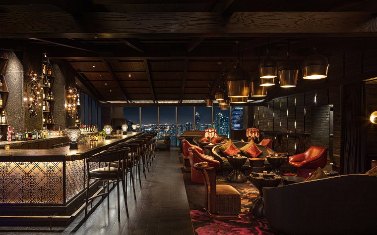 Interior of the Tea Room with a view of the city