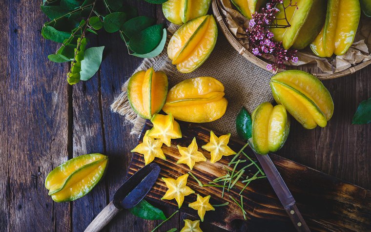 Close-up of sliced carambola (starfruit)