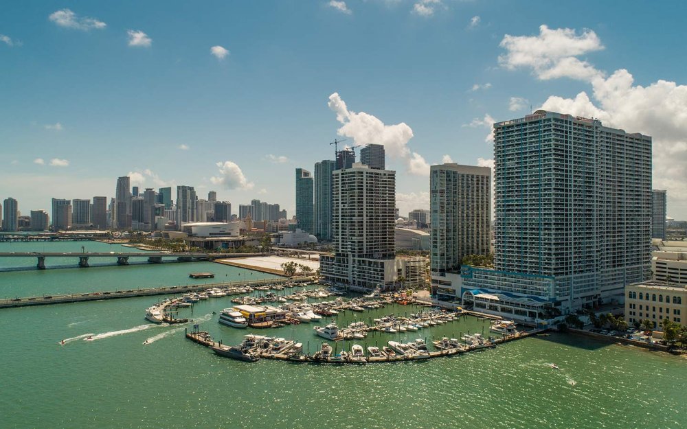 Aerial view of Downtown Miami and the bay
