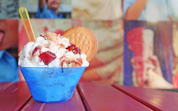 Gelato in una ciotola con un biscotto
