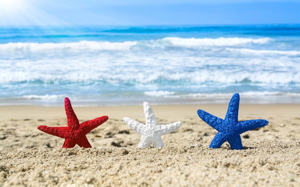 Estrella de mar roja, blanca y azul