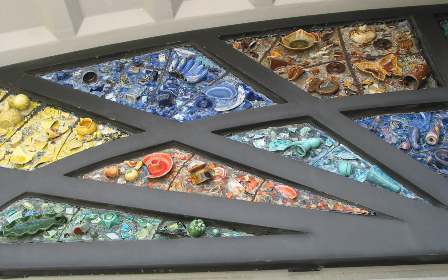 Window art with vibarante colors blue yellow orange green brown along with 3D objects Window art with vibarante colors blue yellow orange green brown along with 3D objects