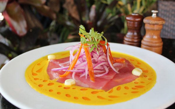 Jaguar's colorful tiradito tuna presentation