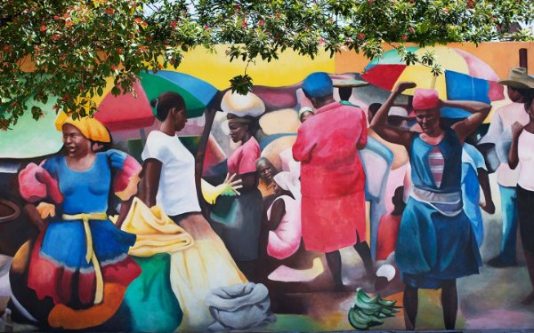 Wandgemälde in Little Haiti Darstellung von Lebensszenen