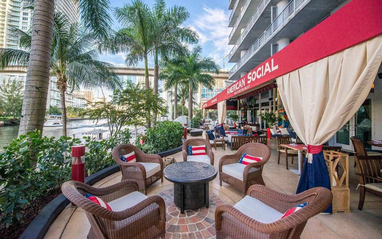 Outdoor seating area at American Social