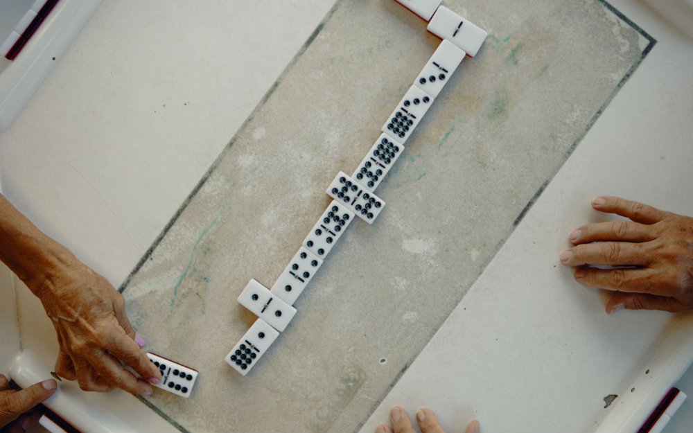 View of Domino game being played from overhead