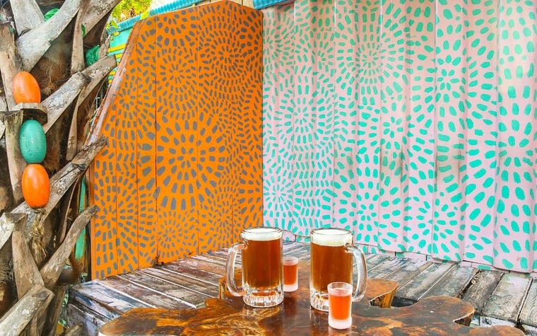 Beer and shots on Gramps' colorful patio Beer and shots on Gramps' colorful patio