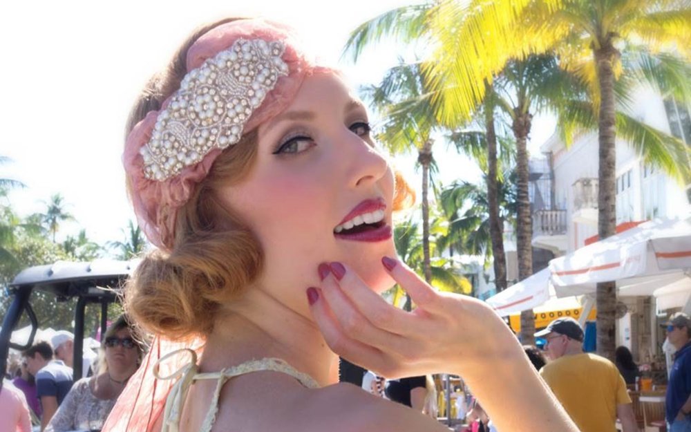 Flapper close-up at South Beach's Art Deco Weekend celebration
