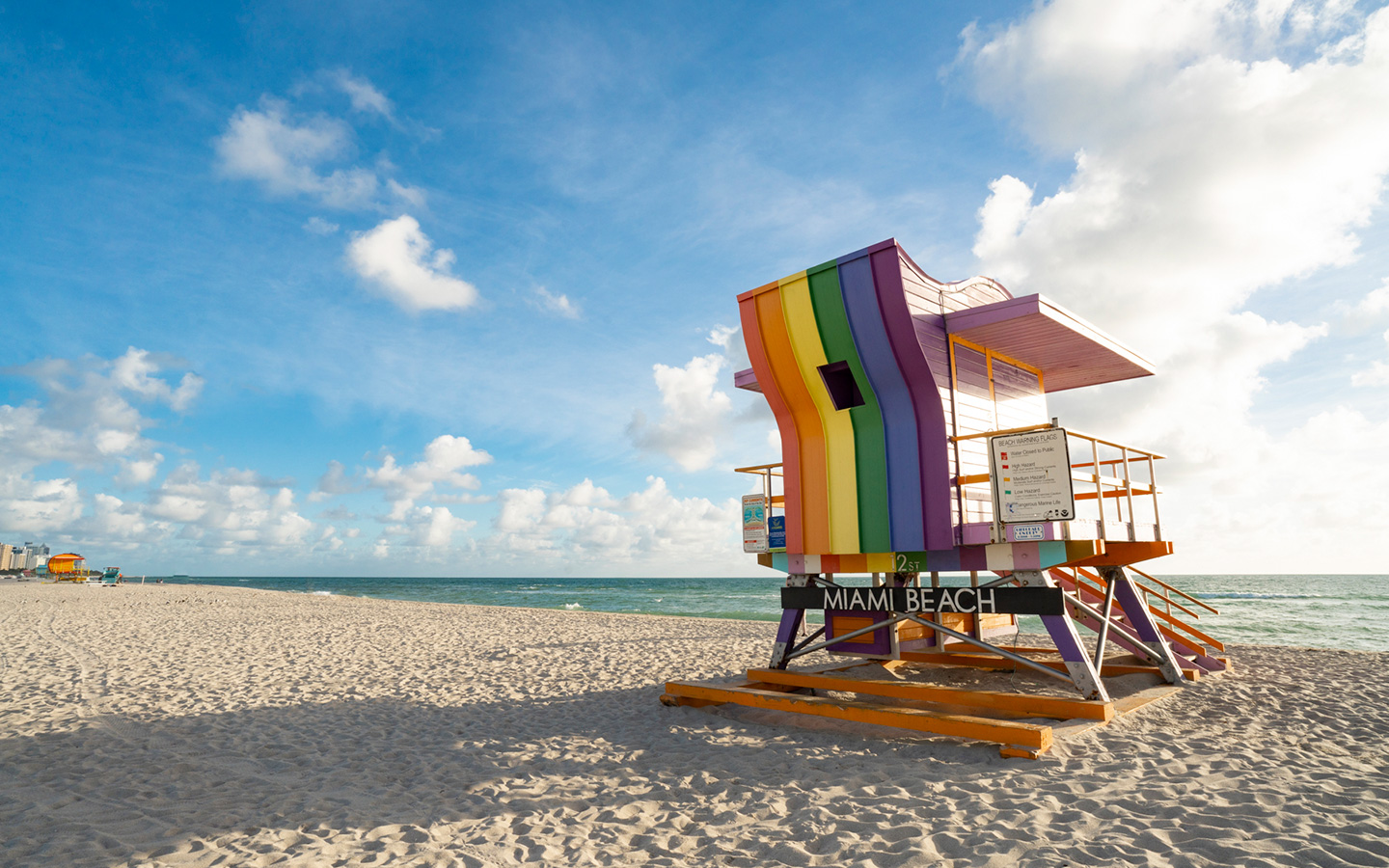 rainbow-colored lifeguard station
