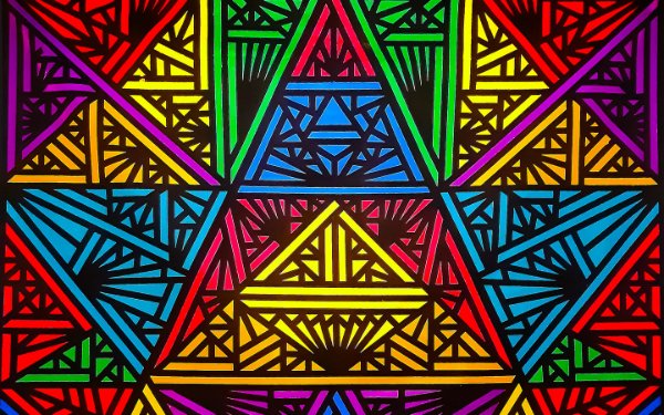 Colorful geometric "The Temple" by Miami artist Marcus Blake