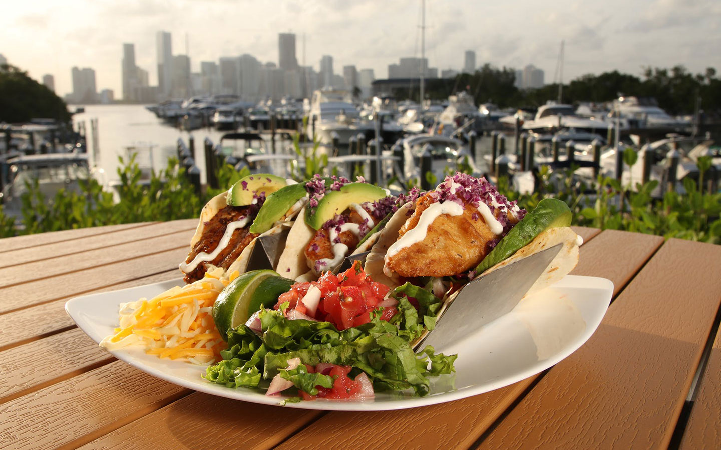 Fish tacos with a waterfront view at Whiskey Joe's